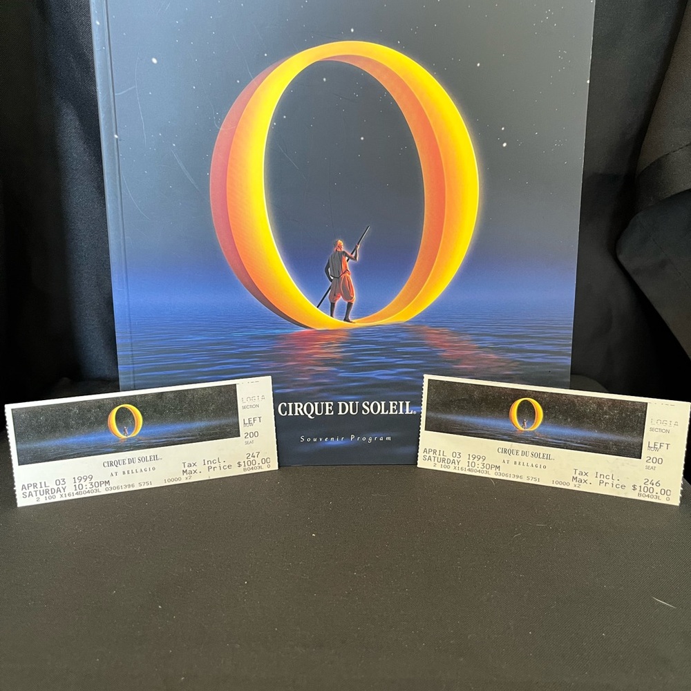 1999 Cirque du Soleil O in Las Vegas Souvenir Program with Ticket Stubs